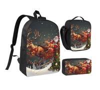 JKLQWC Ensemble sac à dos 3 pièces avec sac à déjeuner isotherme et trousse à crayons pour étudiants, adolescents, filles, garçons - 43,2 cm, Imprimé Merry Christmas, Taille unique, Sac à dos d'école