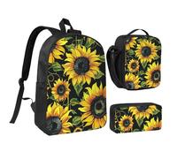 JKLQWC Ensemble sac à dos 3 pièces avec sac à déjeuner isotherme et trousse à crayons pour étudiants, adolescents, filles, garçons - 43,2 cm, Tournesol floral élégant, Taille unique, Sac à dos d'école