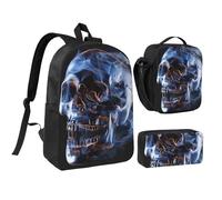 JKLQWC Ensemble sac à dos 3 pièces avec sac à déjeuner isotherme et trousse à crayons pour étudiants, adolescents, filles, garçons - 43,2 cm, crâne, Taille unique, Sac à dos d'école