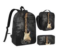 JKLQWC Ensemble sac à dos 3 pièces avec sac à déjeuner isotherme et trousse à crayons pour étudiants, adolescents, filles et garçons 43,2 cm, Guitare électrique, Taille unique, Sac à dos d'école