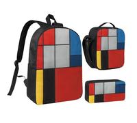 JKLQWC Ensemble sac à dos 3 pièces avec sac à déjeuner isotherme et trousse à crayons pour étudiants, adolescents, filles, garçons - 43,2 cm, Composition : rouge, jaune, bleu et noir, Taille unique