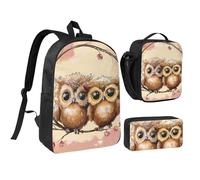 JKLQWC Ensemble sac à dos 3 pièces avec sac à déjeuner isotherme et trousse à crayons pour étudiants, adolescents, filles, garçons - 43,2 cm - Motif libellule, Jolies chouettes., Taille unique, Sac à