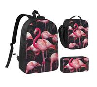 JKLQWC Ensemble sac à dos 3 pièces avec sac à déjeuner isotherme et trousse à crayons pour étudiants, adolescents, filles, garçons - 43,2 cm - Motif papillon noir, flamant rose, Taille unique, Sac à