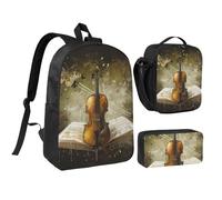 JKLQWC Ensemble sac à dos 3 pièces avec sac à déjeuner isotherme et trousse à crayons pour étudiants, adolescents, filles, garçons - 43,2 cm - Noir et blanc, Papillon et violoncelle, Taille unique