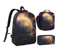 JKLQWC Ensemble sac à dos 3 pièces avec sac à déjeuner isotherme et trousse à crayons pour étudiants, adolescents, filles, garçons - 43,2 cm - Motif chevaux de course, Planète, Taille unique, Sac à