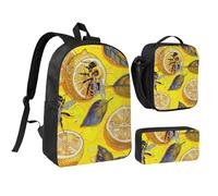 JKLQWC Ensemble sac à dos 3 pièces avec sac à déjeuner isotherme et trousse à crayons pour étudiants, adolescents, filles, garçons - 43,2 cm, Jaune citron et abeille, Taille unique, Sac à dos d'école