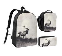 JKLQWC Ensemble sac à dos 3 pièces avec sac à déjeuner isotherme et trousse à crayons pour étudiants, adolescents, filles, garçons - 43,2 cm, Cerf sauvage., Taille unique, Sac à dos d'école