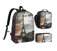 JKLQWC Ensemble sac à dos 3 pièces avec sac à déjeuner isotherme et trousse à crayons pour étudiants, adolescents, filles, garçons - 43,2 cm, paris, Taille unique, Sac à dos d'école