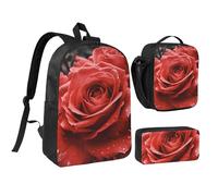 JKLQWC Ensemble sac à dos 3 pièces avec sac à déjeuner isotherme et trousse à crayons pour étudiants, adolescents, filles, garçons - 43,2 cm, Rose rouge., Taille unique, Sac à dos d'école