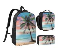 JKLQWC Ensemble sac à dos 3 pièces avec sac à déjeuner isotherme et trousse à crayons pour étudiants, adolescents, filles, garçons - 43,2 cm, Coco Palm Beach Sandy, Taille unique, Sac à dos d'école