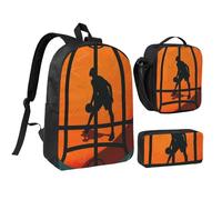 JKLQWC Ensemble sac à dos 3 pièces avec sac à déjeuner isotherme et trousse à crayons pour étudiants, adolescents, filles, garçons - 43,2 cm, Art du basket-ball, Taille unique, Sac à dos d'école