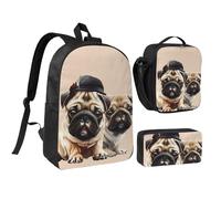 JKLQWC Ensemble sac à dos 3 pièces avec sac à déjeuner isotherme et trousse à crayons pour étudiants, adolescents, filles et garçons 43,2 cm, Carlin mignon., Taille unique, Sac à dos d'école