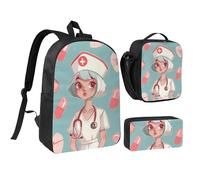 JKLQWC Ensemble sac à dos 3 pièces avec sac à déjeuner isotherme et trousse à crayons pour étudiants, adolescents, filles, garçons - Motif écureuils mignons - 43,2 cm, Adorable infirmière., Taille