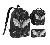 JKLQWC Ensemble sac à dos 3 pièces avec sac à déjeuner isotherme et trousse à crayons pour étudiants, adolescents, filles et garçons 43,2 cm, Imprimé chauve-souris, Taille unique, Sac à dos d'école