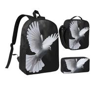 JKLQWC Ensemble sac à dos 3 pièces avec sac à déjeuner isotherme et trousse à crayons pour étudiants, adolescents, filles, garçons - 43,2 cm, Colombe volante., Taille unique, Sac à dos d'école