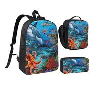 JKLQWC Ensemble sac à dos 3 pièces avec sac à déjeuner isotherme et trousse à crayons pour étudiants, adolescents, filles, garçons - 43,2 cm - Imprimé éléphant, Dauphins Sea Coral Reef Octopus, Taille