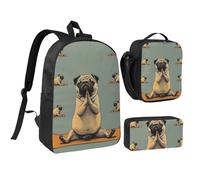 JKLQWC Ensemble sac à dos 3 pièces avec sac à déjeuner isotherme et trousse à crayons pour étudiants, adolescents, filles, garçons - 43,2 cm, Carlin de yoga, Taille unique, Sac à dos d'école