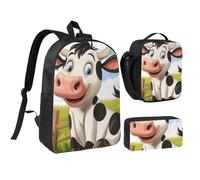 JKLQWC Ensemble sac à dos 3 pièces avec sac à déjeuner isotherme et trousse à crayons pour étudiants, adolescents, filles, garçons - 43,2 cm, Vache au lait dessin animé, Taille unique, Sac à dos