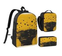 JKLQWC Ensemble sac à dos 3 pièces avec sac à déjeuner isotherme et trousse à crayons pour étudiants, adolescents, filles, garçons - 43,2 cm, Jaune moutarde et noir, Taille unique, Sac à dos d'école