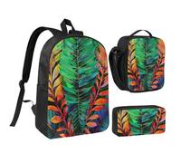 JKLQWC Ensemble sac à dos 3 pièces avec sac à déjeuner isotherme et trousse à crayons pour étudiants, adolescents, filles, garçons - Motif écureuils mignons - 43,2 cm, Feuilles tropicales colorées