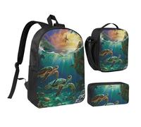 JKLQWC Ensemble sac à dos 3 pièces avec sac à déjeuner isotherme et trousse à crayons pour étudiants, adolescents, filles, garçons - Motif tête de mort 1 - 43,2 cm, Tortues de mer., Taille unique, Sac
