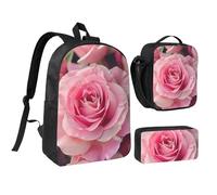 JKLQWC Ensemble sac à dos 3 pièces avec sac à déjeuner isotherme et trousse à crayons pour étudiants, adolescents, filles, garçons et filles 43,2 cm, Belle rose, Taille unique, Sac à dos d'école