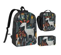 JKLQWC Ensemble sac à dos 3 pièces avec sac à déjeuner isotherme et trousse à crayons pour étudiants, adolescents, filles, garçons - 43,2 cm, Animaux scandinaves, Taille unique, Sac à dos d'école