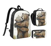 JKLQWC Ensemble sac à dos 3 pièces avec sac à déjeuner isotherme et trousse à crayons pour étudiants, adolescents, filles et garçons 43,2 cm, Ours et amant, Taille unique, Sac à dos d'école