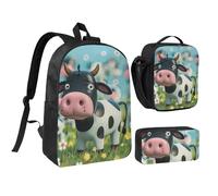 JKLQWC Ensemble sac à dos 3 pièces avec sac à déjeuner isotherme et trousse à crayons pour étudiants, adolescents, filles, garçons - 43,2 cm - Imprimé éléphant, Jolie vache., Taille unique, Sac à dos