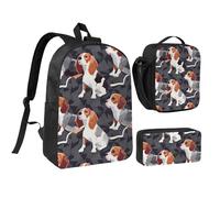 JKLQWC Ensemble sac à dos 3 pièces avec sac à déjeuner isotherme et trousse à crayons pour étudiants, adolescents, filles, garçons - 43,2 cm - Noir et blanc, Beagle Patterns, Taille unique, Sac à dos