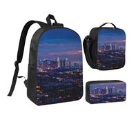 JKLQWC Ensemble sac à dos 3 pièces avec sac à déjeuner isotherme et trousse à crayons pour étudiants, adolescents, filles, garçons et filles, 43,2 cm, Los Angeles Skyline, Taille unique, Sac à dos