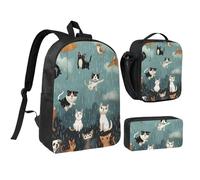 JKLQWC Ensemble sac à dos 3 pièces avec sac à déjeuner isotherme et trousse à crayons pour étudiants, adolescents, filles, garçons - Motif tortue de mer - 43,2 cm, Chats et chiens en pleine pluie