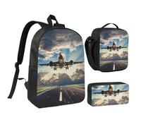 JKLQWC Ensemble sac à dos 3 pièces avec sac à déjeuner isotherme et trousse à crayons pour étudiants, adolescents, filles, garçons - 43,2 cm, Avion., Taille unique, Sac à dos d'école