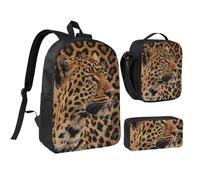 JKLQWC Ensemble sac à dos 3 pièces avec sac à déjeuner isotherme et trousse à crayons pour étudiants, adolescents, filles, garçons - 43,2 cm, Animal léopard sauvage, Taille unique, Sac à dos d'école