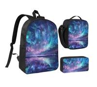 JKLQWC Ensemble sac à dos 3 pièces avec sac à déjeuner isotherme et trousse à crayons pour étudiants, adolescents, filles, garçons et filles 43,2 cm, Northern Lights, Taille unique, Sac à dos d'école