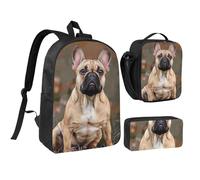 JKLQWC Ensemble sac à dos 3 pièces avec sac à déjeuner isotherme et trousse à crayons pour étudiants, adolescents, filles, garçons - 43,2 cm, Imprimé bouledogue français, Taille unique, Sac à dos