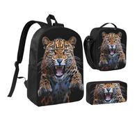 JKLQWC Ensemble sac à dos 3 pièces avec sac à déjeuner isotherme et trousse à crayons pour étudiants, adolescents, filles, garçons - Motif écureuils mignons - 43,2 cm, Léopard mignon., Taille unique