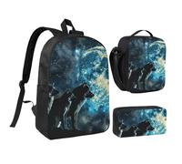 JKLQWC Ensemble sac à dos 3 pièces avec sac à déjeuner isotherme et trousse à crayons pour étudiants, adolescents, filles, garçons - 43,2 cm, Loups., Taille unique, Sac à dos d'école