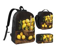 JKLQWC Ensemble sac à dos 3 pièces avec sac à déjeuner isotherme et trousse à crayons pour étudiants, adolescents, filles, garçons et filles 43,2 cm, Un panier de citrons, Taille unique, Sac à dos