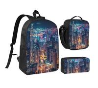 JKLQWC Ensemble sac à dos 3 pièces imprimé moderne du milieu du siècle, sac d'école de 43,2 cm avec sac à déjeuner isotherme et trousse à crayons, pour étudiants, adolescents, filles, garçons, Hong