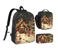 JKLQWC Ensemble sac à dos 3 pièces imprimé moderne du milieu du siècle, sac d'école de 43,2 cm avec sac à déjeuner isotherme et trousse à crayons, pour étudiants, adolescents, filles, garçons, Joyeux