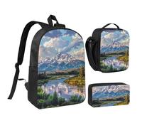 JKLQWC Ensemble sac à dos d'Halloween 3 pièces avec sac à déjeuner isotherme et trousse à crayons pour étudiants, adolescents, filles, garçons - 43,2 cm, Parc national du Grand Teton., Taille unique