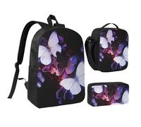 JKLQWC Ensemble sac à dos d'hiver 3 pièces avec sac à déjeuner isotherme et trousse à crayons pour étudiants, adolescents, filles, garçons - 43,2 cm, Papillons blancs., Taille unique, Sac à dos