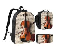 JKLQWC Ensemble sac à dos d'hiver 3 pièces avec sac à déjeuner isotherme et trousse à crayons pour étudiants, adolescents, filles, garçons - 43,2 cm, Partitions de violon, Taille unique, Sac à dos