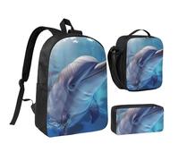 JKLQWC Ensemble sac à dos d'hiver 3 pièces avec sac à déjeuner isotherme et trousse à crayons pour étudiants, adolescents, filles, garçons - 43,2 cm, Winter the Dauphin, Taille unique, Sac à dos