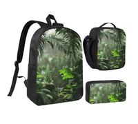 JKLQWC Ensemble sac à dos imprimé Saint-Valentin 3 pièces, 43,2 cm, sac à déjeuner isotherme et trousse à crayons pour étudiants, adolescents, filles, garçons, Forêt tropicale., Taille unique, Sac à