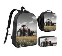 JKLQWC Ensemble sac à dos imprimé Saint-Valentin 3 pièces, 43,2 cm, sac à déjeuner isotherme et trousse à crayons pour étudiants, adolescents, filles, garçons, Tracteur Agriculture Tranquil, Taille