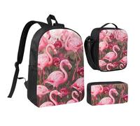 JKLQWC Ensemble sac à dos romantique 3 pièces avec sac à déjeuner isotherme et trousse à crayons pour étudiants, adolescents, filles, garçons - 43,2 cm, Flamants roses, Taille unique, Sac à dos