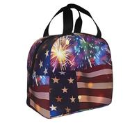 JKLQWC Firework USA Flag 4th of July Printed Lunch Box Men Women Cute Lunch Bags for Work School Picnic Réutilisable Isotherme Lunch Tote Bag