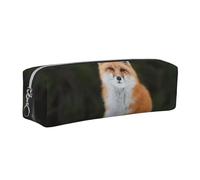JKLQWC Funny Fox Trousse à crayons en cuir imprimé avec fermeture éclair dorée - Organiseur simple et léger pour l'école, le bureau, les voyages, le maquillage, Argenté., One Size, Cartable